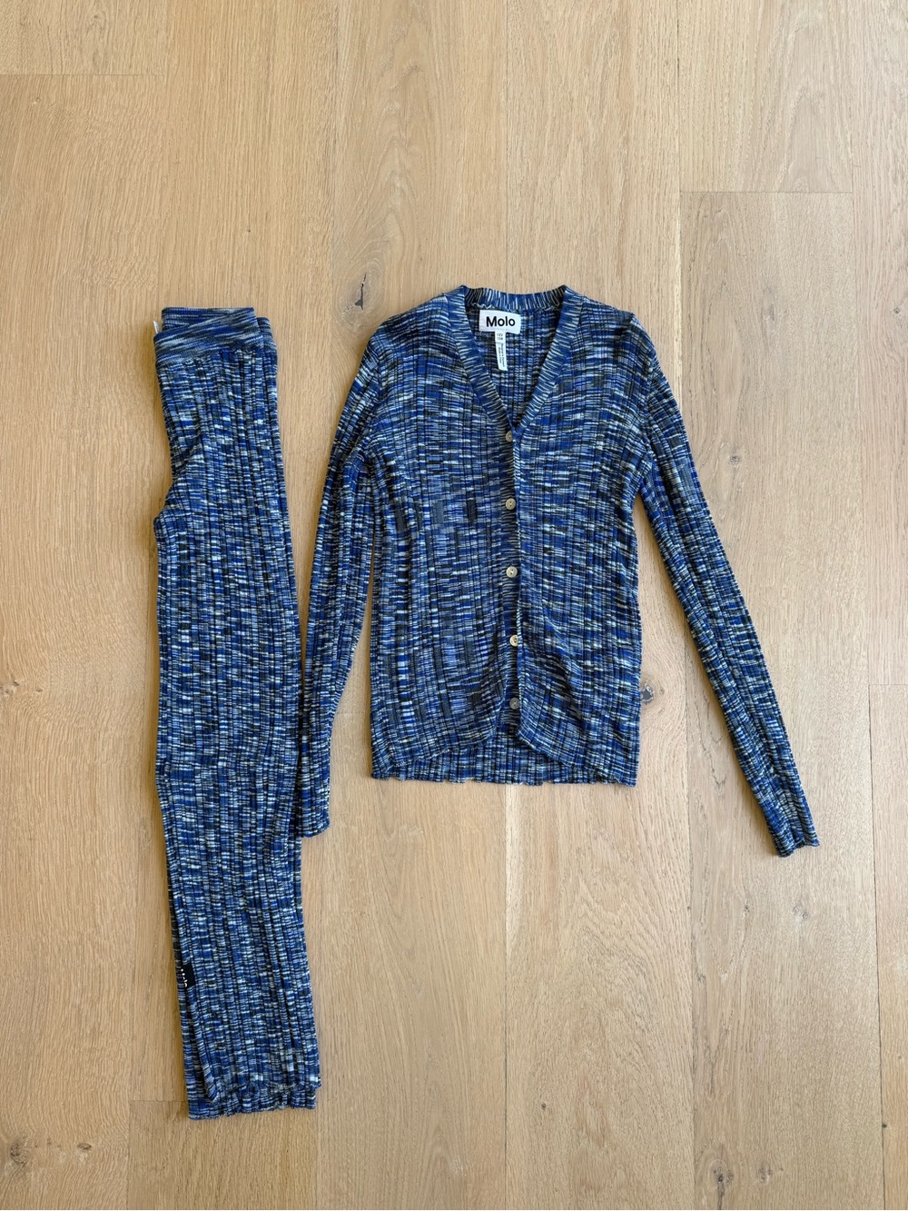 Molo Blue Marled Button-Front matching cardigan and pants